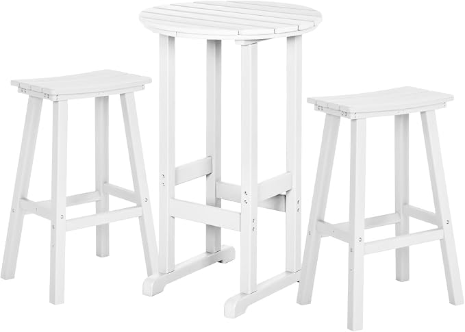 nalone Outdoor Bar Table and Chairs Set, HDPE Bar Table with Bar Stools Set of 2, Patio Table Pub Height Dining Table for Deck, Porch, Backyard, Garden
