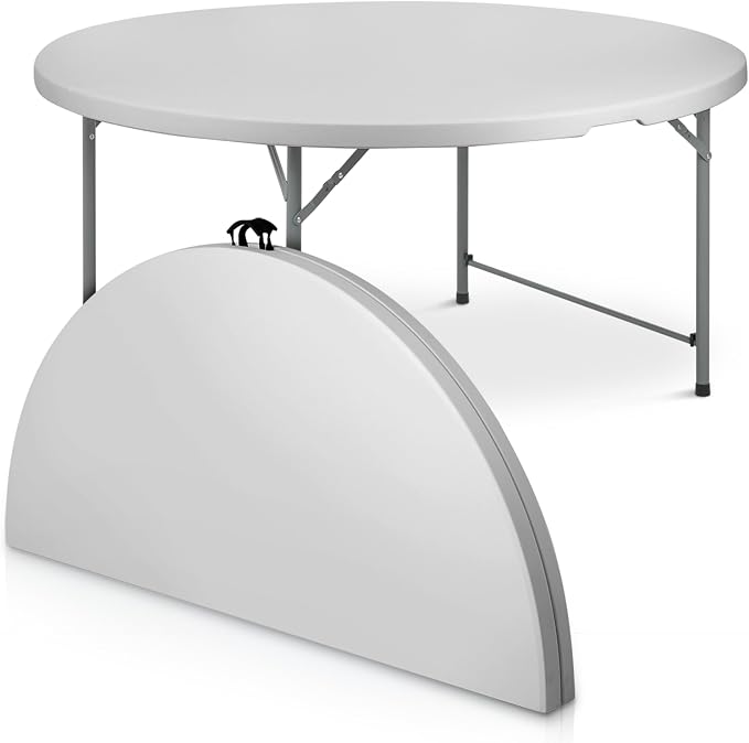 Athena Collection 5.5ft Folding Table, Portable Plastic Round Table Foldable Card Desk, Indoor Outdoor Collapsible Craft Desk Dining with Lock & Handle for Commercial Party Camping, Grey