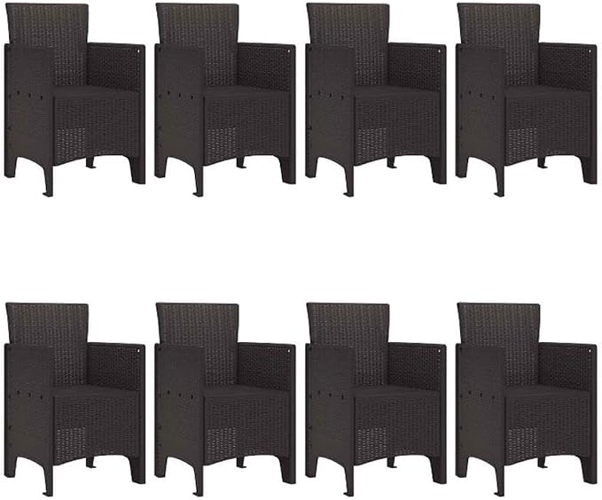 BOWERY HILL Poly Rattan Patio Dining Set, Brown Finish, Contemporary Outdoor Furniture, Lightweight and Durable, Cushioned Seats, Rectangular Shape, Seating for 8, Ideal for Garden or Patio Dining