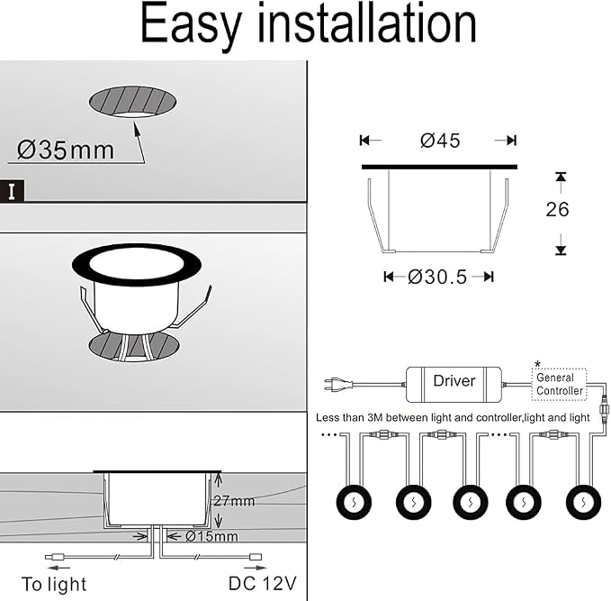 Low Voltage Recessed RGBW Deck Light, Φ1.22 RGB & Warm White Stainless Steel Waterproof Outdoor Step Lighting In-ground Landscape Pathway Patio Stair Decor Lamp, Black