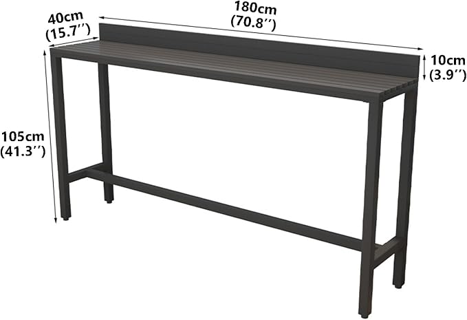 Outdoor Bar Table, Patio Pub Height Table with Anti-Fall Baffle, All-Weather Bar Height Counter Table, Narrow Dining Table for Hot Tub, Garden & Backyard(Color:Black+Black,Size:L-70.8in)