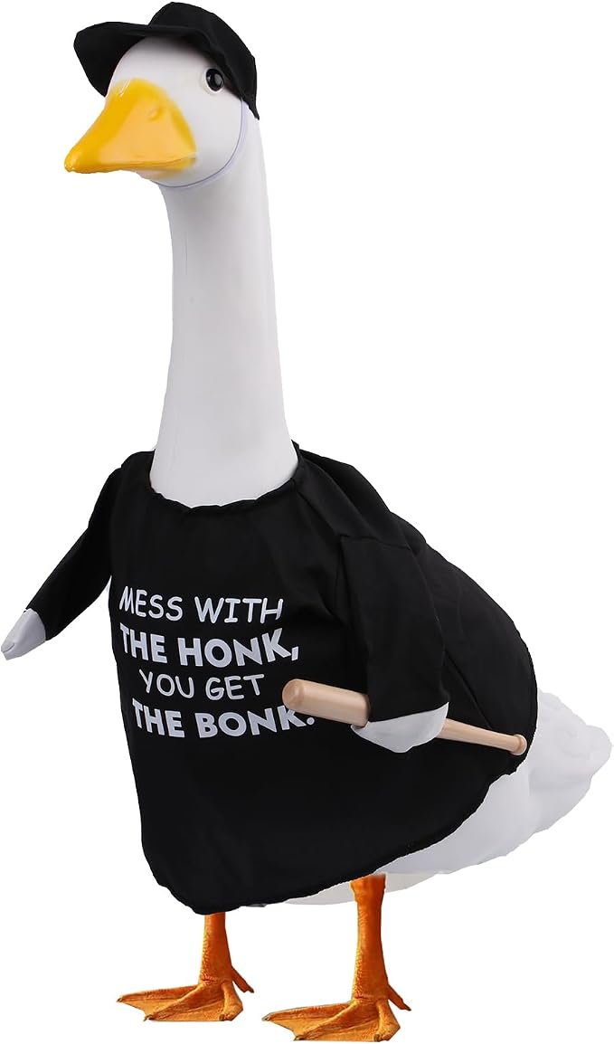 Porch Goose Outfit Costume Mess with The Honk You Get The Bonk Baseball Goose Clothes with Wood Bat Warning Porch Sign for Plastic Cement Goose Statue Garden Lawn Yard Patio Outdoor Decor