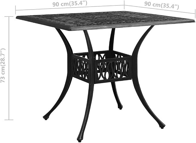 vidaXL Black Patio Table - Cast Aluminum - 35.4"x35.4"x28.7" - Outdoor Dining Table with Umbrella Hole