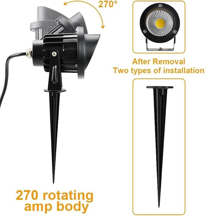 Romwish 10W Landscape Lighting, 120V Plug-in Outdoor Spotlights, 4 Pack | 3000K Warm White, 1100LM Bright LED, IP65 Waterproof, 120V Plug and Play, Adjustable 270° Beam for Yard Garden Lawn Tree