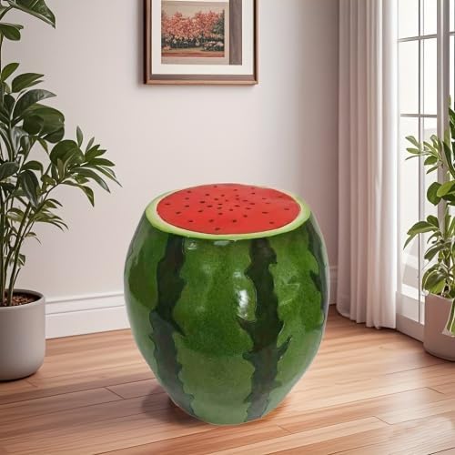 13.4" Watermelon Resin Stool, Novelty Fruit Side Table & Plant Stand, Whimsical Indoor Outdoor Garden Patio Decor, No Assembly Required (Red Watermelon)