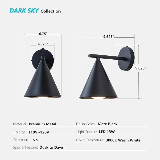 Dusk to Dawn Outdoor Wall Lights Set of 2, Modern LED Wall Sconce | Dusk to dawn