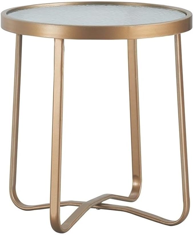 Afuera Living Modern Outdoor Side Table, 20" D x 20" W x 22" H, French Gold Metal Frame, Tempered Glass Top, Stylish Patio End Table for Drinks, Snacks, or Decorative Accents