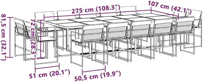 15 Piece Patio Dining Set with Cushions, Foldable Outdoor Table and Chairs, Space-Saving Backyard Garden Furniture, Textilene Fabric and Steel Frame