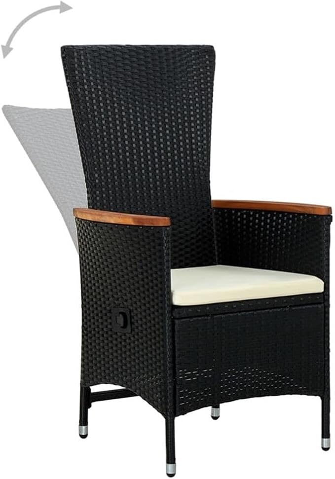 Afuera Living Powder-Coated Steel Patio Dining Set, Black Finish, 5-Piece Set with Rectangular Glass Table and Multi-Position Chairs, Weather-Resistant Outdoor Furniture for Garden, Patio, Terrace Use