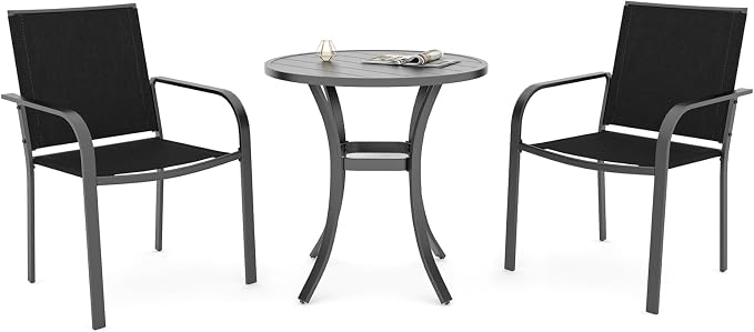 Anmutig 3-Piece Outdoor Patio Dining Set with 27.5 Inch Round Table and 2 Stackable Black Chairs