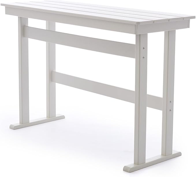 HDPE Outdoor Bar Height Patio Table, 54” All-Weather Outdoor High Top Tall Pub Rectangular Bar Table for Balcony, Backyard, Garden,Lawn (White, Bar Table)
