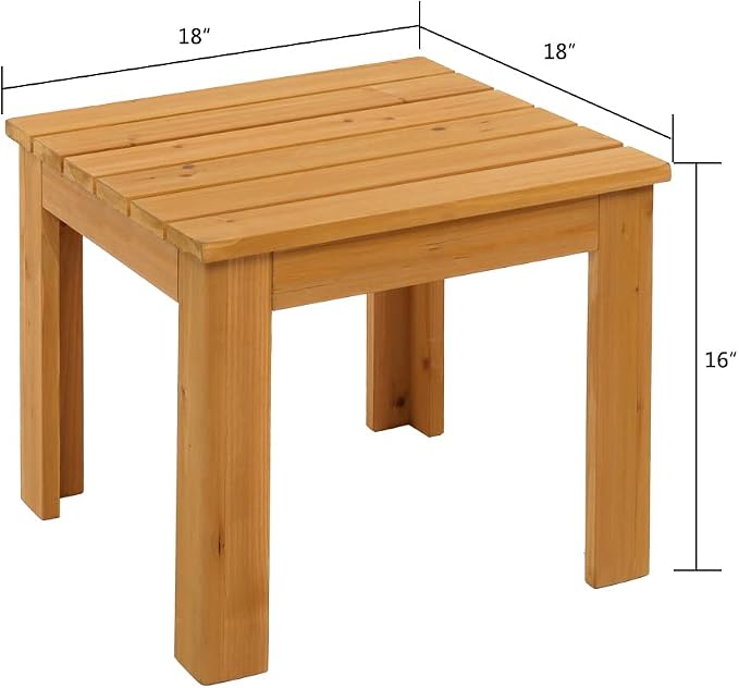 Outvita Outdoor Side Table, 18x18 Inch Square Wooden Coffee Table, Patio End Table with Natural Finish for Garden, Patio, Deck, Backyard, Porch