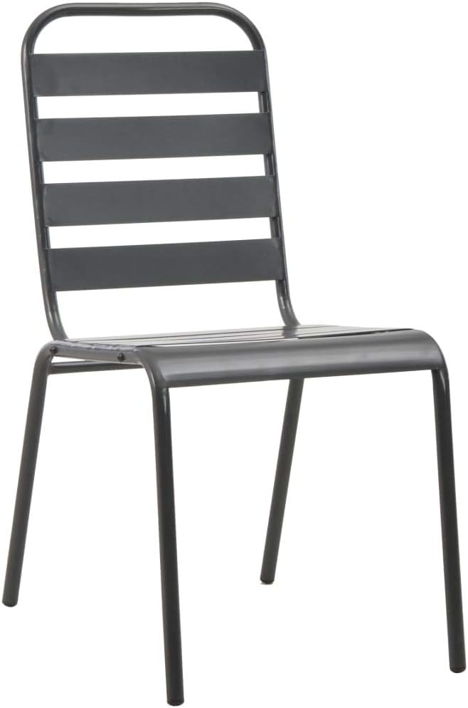 5 Piece Patio Dining Set Steel Dark Gray Outdoor Table and Chairs with Slatted Design, Weather Resistant Stackable Seating for Garden Dining Room Backyard, Durable Steel Powder Coated Furniture Set