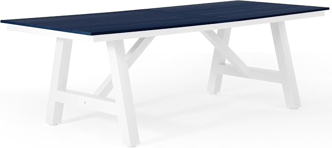 WestinTrends Cape May 90" HDPE Rectangle Outdoor Patio Dining Table with Umbrella Hole and Metal Frame, Navy Blue