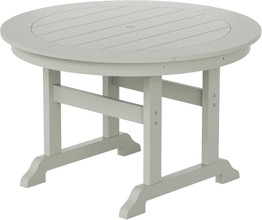 WestinTrends Malibu Patio Dining Table, All Weather Poly Lumber Adirondack 47" Trestle Round Outdoor Table with Umbrella Hole, Sand
