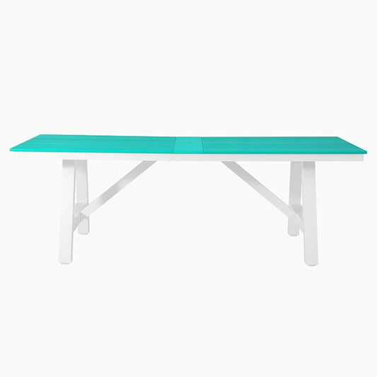 WestinTrends Cape May 90" HDPE Rectangle Outdoor Patio Dining Table with Umbrella Hole and Metal Frame, Turquoise