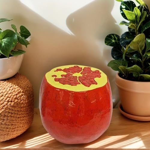 13.4" Oversized Resin Side Table, Indoor Outdoor Plant Stand Pomegranate Fruit Statue Stool, Waterproof Garden Decoration, Multi-Purpose Kids Seat Patio Furniture(Pomegranate Fruit)