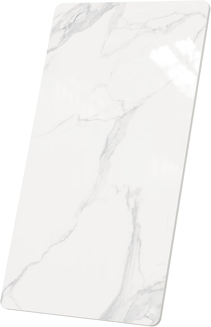 Rectangle Table Top,43.3 ”x 23.6 ” White Sintered Stone Tabletop, DIY Replacement & Cover Marble Desktop, Scratch & Wear Resistant, Easy to Clean, Suitable for Indoor & Outdoor.