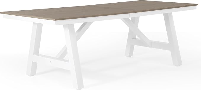 WestinTrends Cape May 90" HDPE Rectangle Outdoor Patio Dining Table with Umbrella Hole and Metal Frame, Weathered Wood