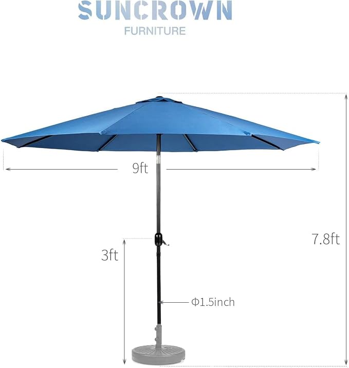 SUNCROWN Outdoor Patio Side Table, Patio Bistro Square Table with 9Ft Umbrella,for Backyard, Porch, Garden, Poolside(Sky Blue)