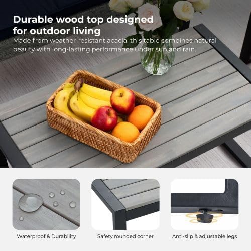 4-Piece Patio Furniture Set,Outdoor Wicker Conversation Sets with Wood Coffee Table,Heavy Duty PE Rattan Sectional Sofa Couch w/Washable Cushions for Backyard Balcony Porch Poolside (Vintage Gray)