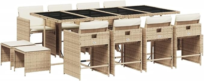 13-Piece Patio Dining Set, PE Rattan Garden Table and Chairs with Cushions, Space-Saving Cube Design for Backyard, Beige