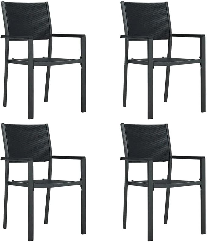 5 Piece Patio Dining Set Black Glass Tabletop Rattan Chairs Outdoor Garden Furniture for Backyard Deck Balcony Porch