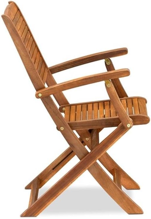 Pemberly Row 7-Piece Patio Dining Set, Rectangular Wood Table & 6 Folding Chairs, Natural Oil Finish, Lightweight Outdoor Furniture for Garden or Patio Dining with Small Gatherings, Easy to Store