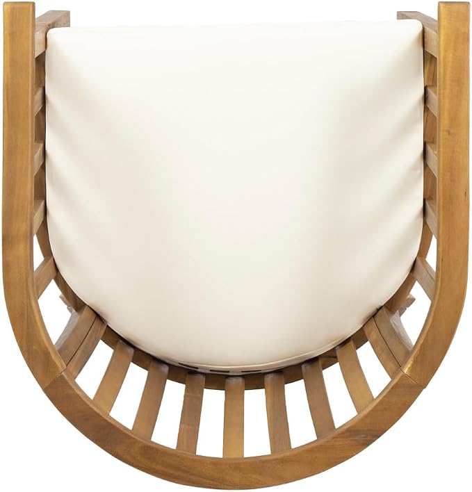 Merax Outdoor Dining Table Set for 6, Acacia Wood 68.5" Rectangle Table with Slat Tabletop + 6 Armchairs with Curved Back & Armrest & Water-Resistant Cushions, Patio Dining Set, Teak Finish