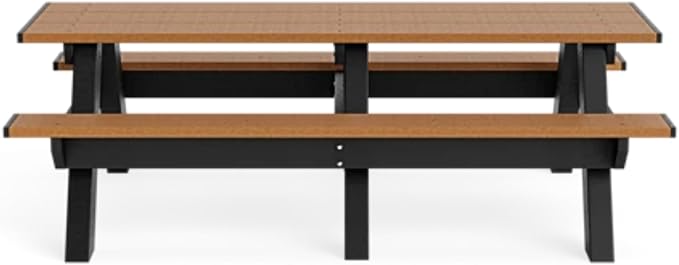 Standard 8 Foot Picnic Table Made of 100% Recycled Engineered Plastic Wood | Lifetime Durability, Low Maintenance Wood Look, Weather Resistant, Portable Picnic Table | Black/Cedar