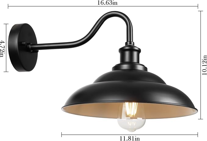 Outdoor Barn Light, 12'' Farmhouse Exterior Wall Mount Light, Outdoor Indoor Wall Sconce, Vintage Outside Lighting, Industrial Black Lantern for Garage Patio, 2 Pack