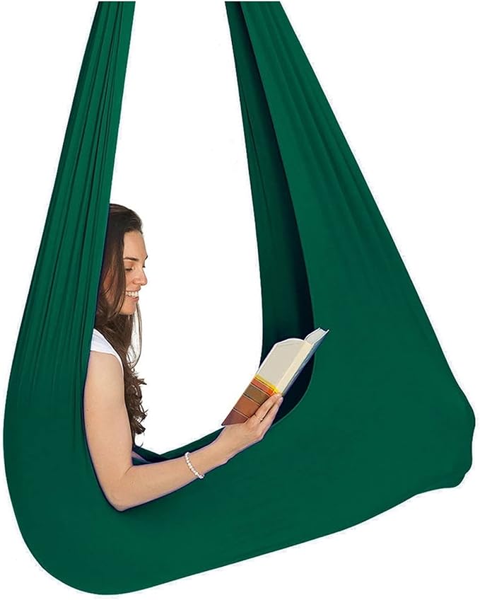 Hammock Swing Chair for Adults, Sensory for Kids, Cuddle Adjustable Aerial Yoga, Therapy Snuggle Children Autism ADHD and Aspergers (Color : Dark Green, Size : 150x280cm/59x110in)