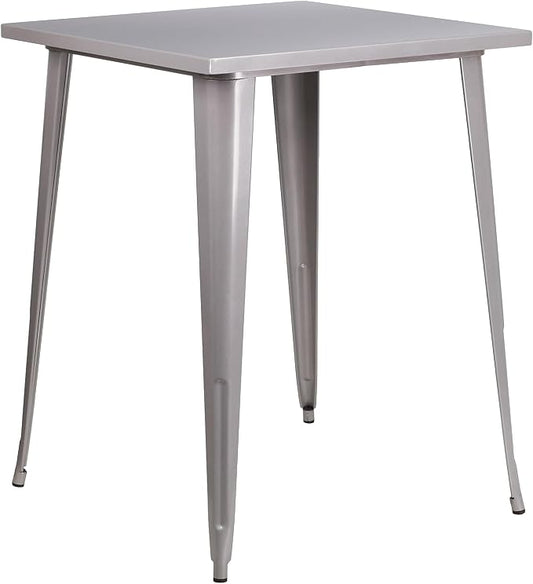 Flash Furniture Nolan Commercial Grade 31.5" Square Silver Metal Indoor-Outdoor Bar Height Table