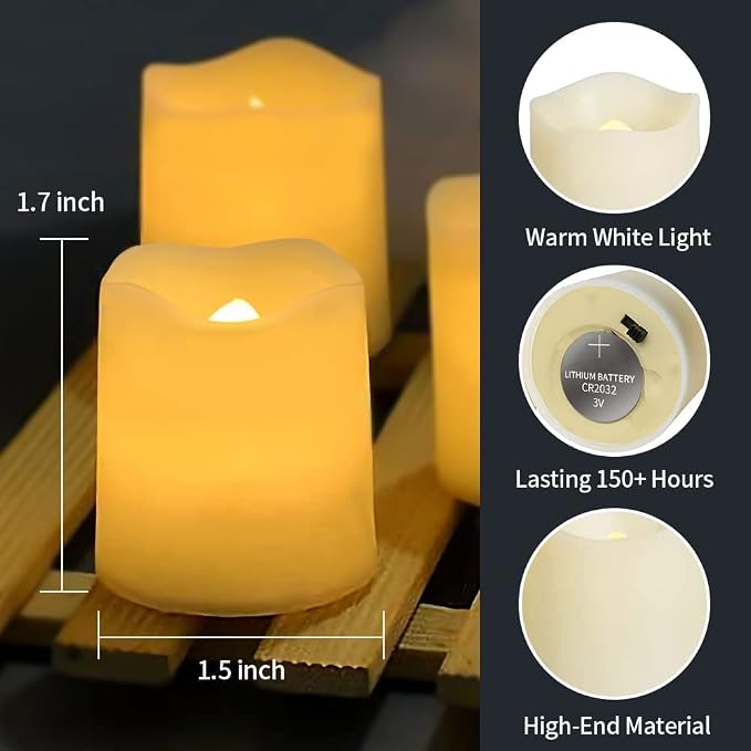 SHYMERY Flameless Votive Candles,Flameless Flickering Electric Fake Candle,24 Pack 200+Hour Battery Operated LED Tea Lights in Warm White for Wedding, Table, Halloween,Christmas Decorations 1.5"X1.7"