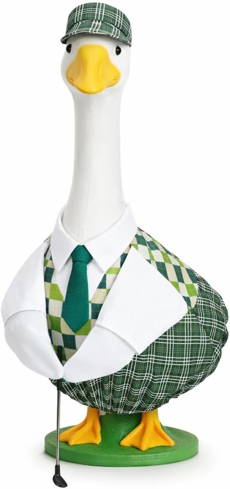 Golfer Goose Outfit for 23 Inch Porch Goose Statue Golf Clothes with Hat Tie Shirt and Club for Garden Yard Patio Decor