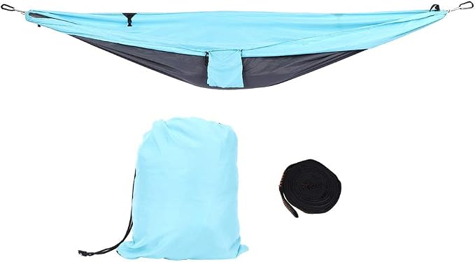 Breathable Hanging Chair Bed, 260x140cm Dual Use Portable Hammock Swing, Garden Hammock with Steel Buckle for Camping Courtyard Corridor Outdoor (Blue Gray)