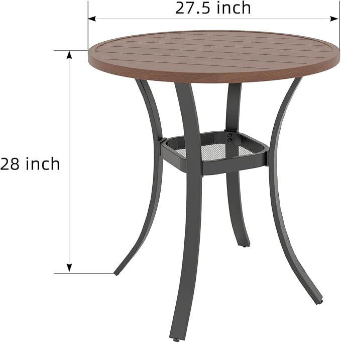 Outdoor Dining Table,27.5" Round Patio Table for Lawn Garden Backyard,All Weather Metal Frame,Brown