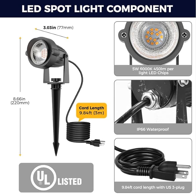 L LOHAS LED 5W Dusk to Dawn Outdoor Spotlight 6000K Landscape Light 1 Pack | Cool White Outdoor Landscape Lighting with Auto Sensor, Waterproof Yard Spotlight for Garden, House and Pathway Lighting