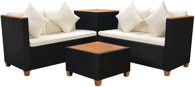 4 Piece Patio Lounge Set with Cushions,Outdoor Couch,Patio Bar Set,Modern Outdoor Furniture,Dining Bench with Back,Bistro Set,for Patio Deck Garden,Backyard & Lawn,Poly Rattan Black