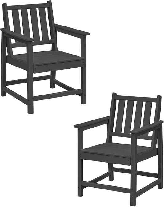 All-Weather Outdoor Chairs, 2-Piece Patio Dining Chairs with Backrest and Armrest, 300 lbs Support HDPE Dining Chair Furniture for Garden, Deck, Porch, Black