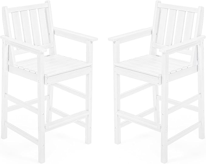 Adirondack Bar Chair Set of 2, HDPE Tall Adirondack Chairs Bar Stools with Footrest, Outdoor Bar Height Stool Chair Set, HDPE Patio Barstools Set for Balcony, Porch, Deck, Pool, Pearl