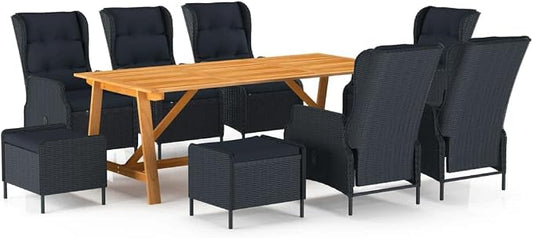 9 Piece Patio Dining Set,Outdoor Bar Table,Patio Bar Set,Modern Outdoor Furniture,Dining Bench with Back,Bistro Set,for Patio Deck Garden,Backyard & Lawn, Dark Gray