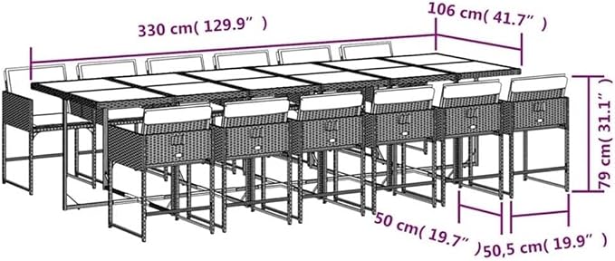 Afuera Living Contemporary PE Rattan Garden Dining Set, Gray Texture, 12-Seater Table and Chairs, Cushioned Seats, Weather-Resistant for Outdoor Patio, Garden, Terrace Dining and Social Gatherings