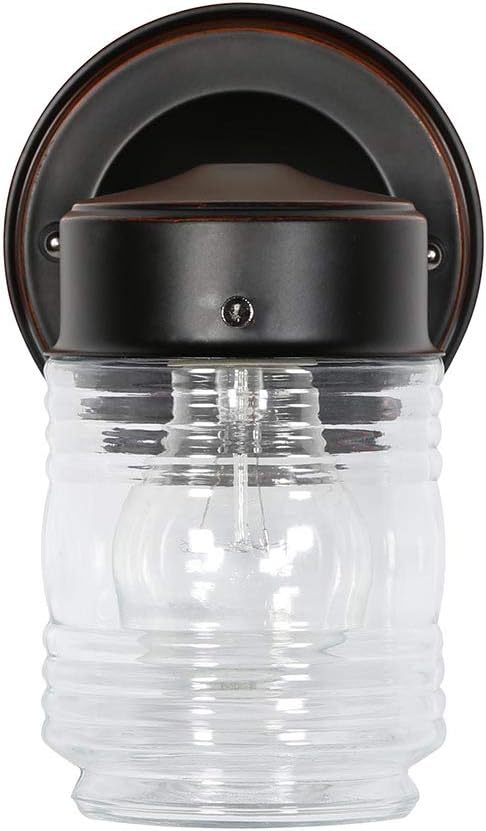 Design House 505198 Jelly Jar Classic 1-Light Indoor/Outdoor Wall Light with Clear Ribbed Glass for Entryway Porch Patio, Oil Rubbed Bronze | Wall Mount, Traditional, Steel, Lighting, 505198