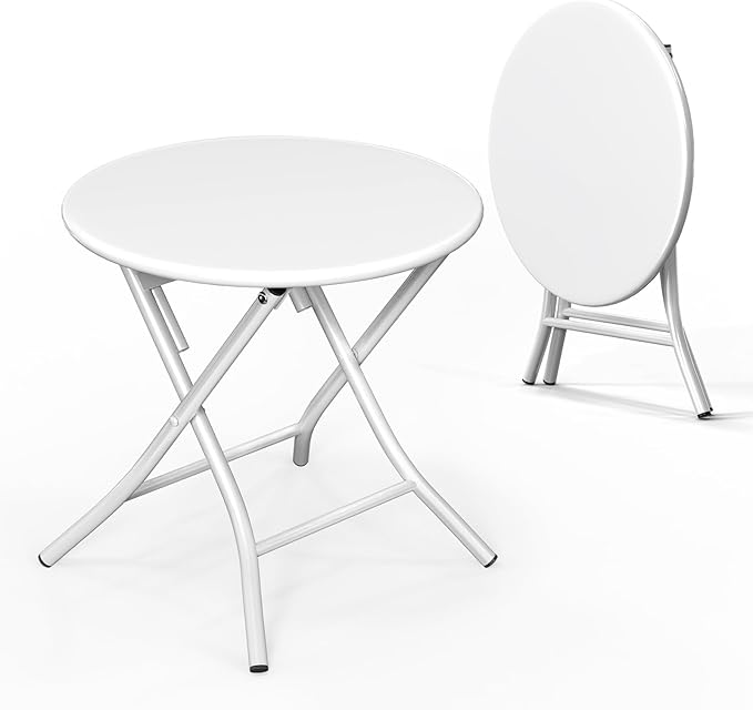 VINGLI Patio Metal Folding Side Table, Portable Small Outdoor Folding Round Table, Perfect for Indoor and Outdoor Spaces Like Balconies, Backyards, Porches, and Patios.White（1 Pack）