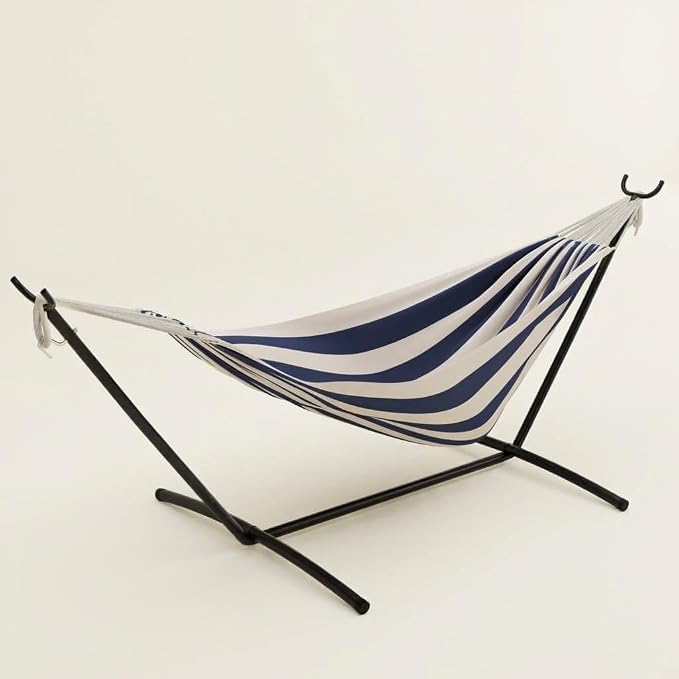 Heavy Duty Double Cotton Hammock with Stand, 450lbs Capacity Portable Hammock with Carry Bag, Vibrant Tropical Style for Indoor Outdoor Patio Backyard Camping