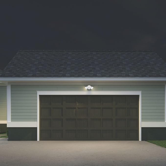 Lithonia Lighting HomeGuard 2-Light LED Outdoor Flood Lights, Dusk to Dawn | White Outdoor LED Lights, Adjustable Lumens, 4000K Cool White, Round Heads (HGX LED 2RH ALO 40K 120 PE WH M2)