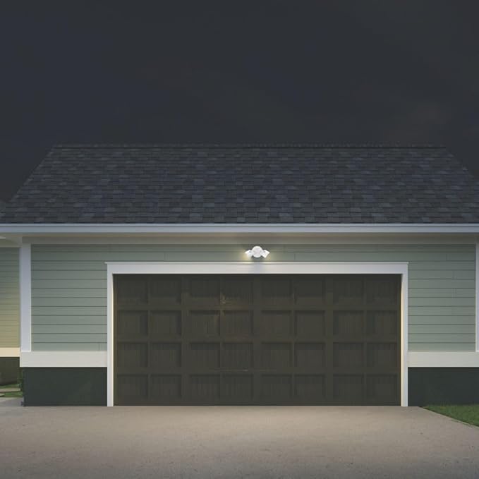 Lithonia Lighting HomeGuard 2-Light LED Outdoor Flood Lights, Wall or Ceiling Mount Outdoor Lights, 4000K Cool White, Round Heads, White (HGX LED 2RH 40K 120 WH M2)