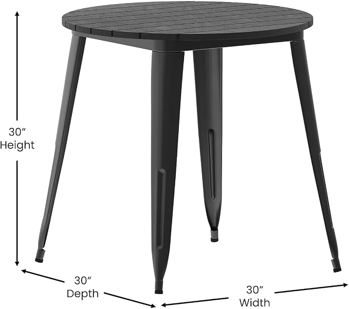 Flash Furniture Declan Commercial Outdoor Dining Table, All Weather Poly Resin Top with Steel Base, 30" Round, Black/Black
