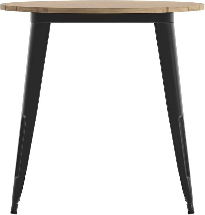 EMMA + OLIVER Drew Dining Table - Brown 30" Round Poly Resin Table Top - Black Steel Base - All-Weather for Indoor/Outdoor Use